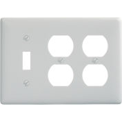 Bryant NP182W Toggle Duplex Combo Plate, 3-Gang, Standard, White Nylon