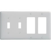 Bryant NP2262W Toggle Styleline Combo Plate, 4-Gang, Standard, White Nylon, 2 Toggle