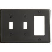 Bryant NP226BK Toggle Styleline Combo Plate, 3-Gang, Standard, Black Nylon, 2 Toggle