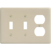 Bryant NP28I Toggle Duplex Combo Plate, 3-Gang, Standard, Ivory Nylon, 2 Toggle
