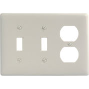 Bryant NP28LA Toggle Duplex Combo Plate, 3-Gang, Standard, Light Almond Nylon