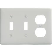 Bryant NP28W Toggle Duplex Combo Plate, 3-Gang, Standard, White Nylon, 2 Toggle