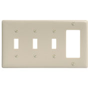 Bryant NP326I Toggle Styleline Combo Plate, 4-Gang, Standard, Ivory Nylon, 3 Toggle