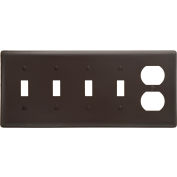 Bryant NP48 Toggle Duplex Combo Plate, 5-Gang, Standard, Brown Nylon