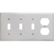 Bryant SS38 Toggle Duplex Combo Plate, 4-Gang, Standard, Satin Stainless