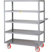 Little Giant® Welded 5-Shelf Service Cart, Flush Shelves, 1200 lbs., 24x48, Poly Wheels