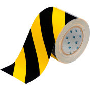 Brady® 104377 ToughStripe Floor Marking Tape, Polyester, 4"W X 100'L, Black/Yellow