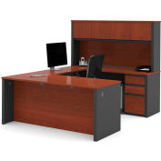 Bestar® U Desk with Hutch - Double Pedestal - 71" - Bordeaux & Graphite - Prestige+