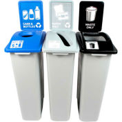 Busch Systems Waste Watcher Triple - Cans & Bottles/Paper/Waste, 69 Gallon, Gray - 100992