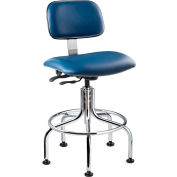 Bevco 4212-V Vinyl Stool - Blue with Chrome Steel Base - Footring - 20-25"H - Westmound Series