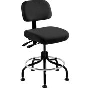 Bevco 5601-F Fabric Stool - Black with Black Steel Base - Footring - 25-30"H - Doral Series