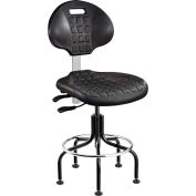 Bevco 7202 Polyurethane Stool - Black with Black Steel Base - Footring - 19-24"H - Everlast Series