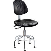 Bevco 7612D Polyurethane Stool - Black with Chrome Steel Base - Footring - 24-29"H - Dura Series