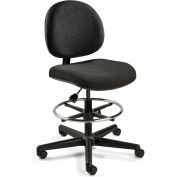 Bevco Fabric Office Stool - Mid-Height with Casters and Footring - Black - Lexington Series