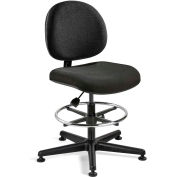 Bevco Fabric Office Stool - Tall-Height with Glides and Footring - Black - Lexington Series