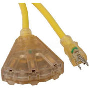Bayco® SL-747L, 50'L Triple Tap Extension Cord w/ Lighted Ends, 12/3 GA, 15amp Yellow, 2-PK - Pkg Qty 2