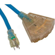 Bayco® Triple-Tap All Season Cord W/Lighted End SL-9106, 50'L Cord, 12/3 GA, Blue, 6-PK - Pkg Qty 6