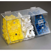 FTR Enterprises 3-Compartment Clear Acrylic Dispensing Bin with Magnets on Hopper Doors