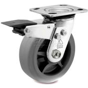 Bassick Prism Stainless Steel Total Lock Swivel Caster - Thermal Plastic Rubber - Flat Tread - 8"