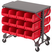 Akro-Mills Shelf-Top Bin Cart - 38-1/2 x24x36-1/2" - (24) 8-1/4 x14-3/4 x7" Bins - Red