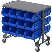Akro-Mills Shelf-Top Bin Cart - 38-1/2 x24x36-1/2" - (24) 8-1/4 x14-3/4 x7" Bins - Blue