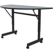 Correll Econo-Line Flip Top Table, 24" x 48" Half-Round, Gray Granite