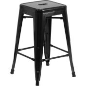 Flash Furniture 24"H Backless Counter-Height Stool - Metal - Square - Black