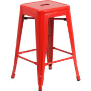 Flash Furniture 24"H Backless Counter-Height Stool - Metal - Square - Red