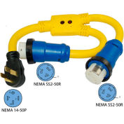 Conntek 14965, 50 Amp, RV Camp Power Y Adapter Cord, NEMA 14-50P to 2- SS2-50R