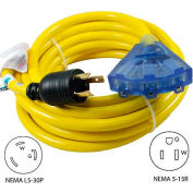 Conntek 20311-025, 25', 30A, Generator Locking Ext. Cord w/NEMA L5-30P to 5-15R*3, Lighted End
