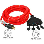 Conntek 20611, 25', 30A, Generator Power Cord with NEMA L14-30P to 5-15/20R *4