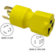 Conntek 30123, 20 to 15/20-Amp Generator Locking Adapter with NEMA L5-20P to 5-15/20R, Yellow