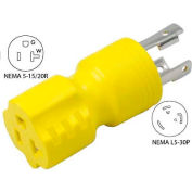 Conntek 30126, 30 to 15/20-Amp Generator Locking Adapter with NEMA L5-30P to 5-15/20R, Yellow