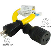 Conntek P515L520, 15 to 20-Amp Locking Generator Adapter with NEMA 5-15P to L5-20R, Yellow