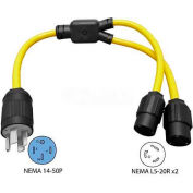 Conntek Y1450520, 3', 50 to 20-Amp Generator Y Adapter with NEMA 14-50P to L5-20R, Yellow