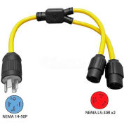 Conntek Y1450530, 3-Feet 50 to 30-Amp Generator/RV Y Adapter with NEMA 14-50P to L5-30R, Yellow
