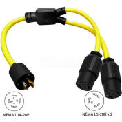 Conntek YL1420520, 3-Feet 20 to 20-Amp Generator Y Adapter with NEMA L14-20P to L5-20R*2, Yellow