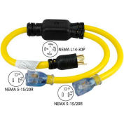 Conntek YL1430520S, 3-Feet 30 to 15/20-Amp Generator Y Adapter with NEMA L14-30P to 5-15/20R, Yellow
