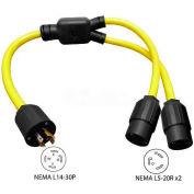 Conntek YL1430520, 3-Feet 30 to 20-Amp Generator Y Adapter with NEMA L14-30P to L5-20R*2, Yellow