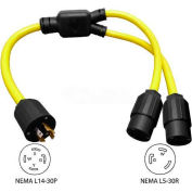 Conntek YL1430530, 3-Feet 30-Amp Generator Y Adapter with NEMA L14-30P to L5-30R*2 , Yellow