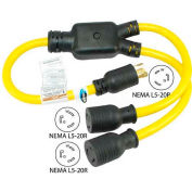 Conntek YL520520, 3-Feet 20-Amp Generator Y Adapter with NEMA L5-20P to L5-20R*2, Yellow