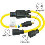 Conntek YL530520, 3', 30 to 20-Amp Generator Y Adapter with NEMA L5-30P to L5-20R*2, Yellow
