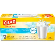 Glad Odorshield Quick-Tie Small Trash Bags, 4 Gal, 0.5 Mil, 8 X 18,  White, 156/Carton - CLO78812