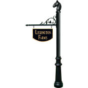 Large Hanging Ranch Sign with Pos, Decorative Fluted Base & Horsehead Finial in Black