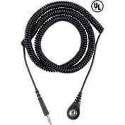 Desco Coil Cord 12 Ft 09680 Thermoplastic Elastomer Snap Socket - Black