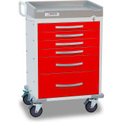Detecto® Rescue Series Emergency Room Medical Cart, White Frame with 6 Red Drawers