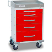 Detecto® Rescue Series Emergency Room Medical Cart, White Frame with 5 Red Drawers