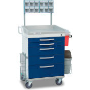Detecto® Loaded Whisper Series Anesthesiology Medical Cart, White Frame with 5 Blue Drawers