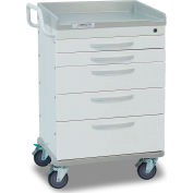 Detecto® Whisper Series General Purpose Medical Cart, White Frame with 5 White Drawers