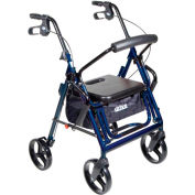 Drive Medical 795B Duet Transport Wheelchair Chair Rollator Walker, Blue, 8" Casters